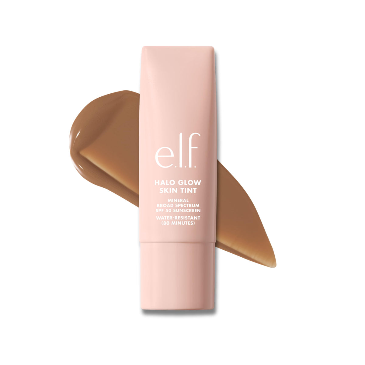 e.l.f. Halo Glow Skin Tint bottle with SPF 50 for a natural dewy finish.