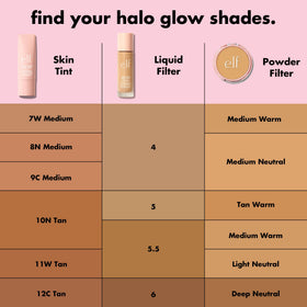 e.l.f. Halo Glow Skin Tint swatches show buildable coverage and radiant glow.