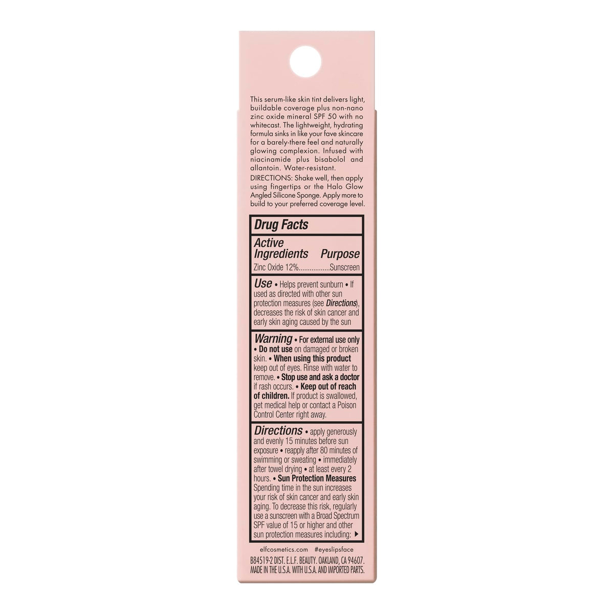 e.l.f. Halo Glow Skin Tint water resistance up to 80 minutes.