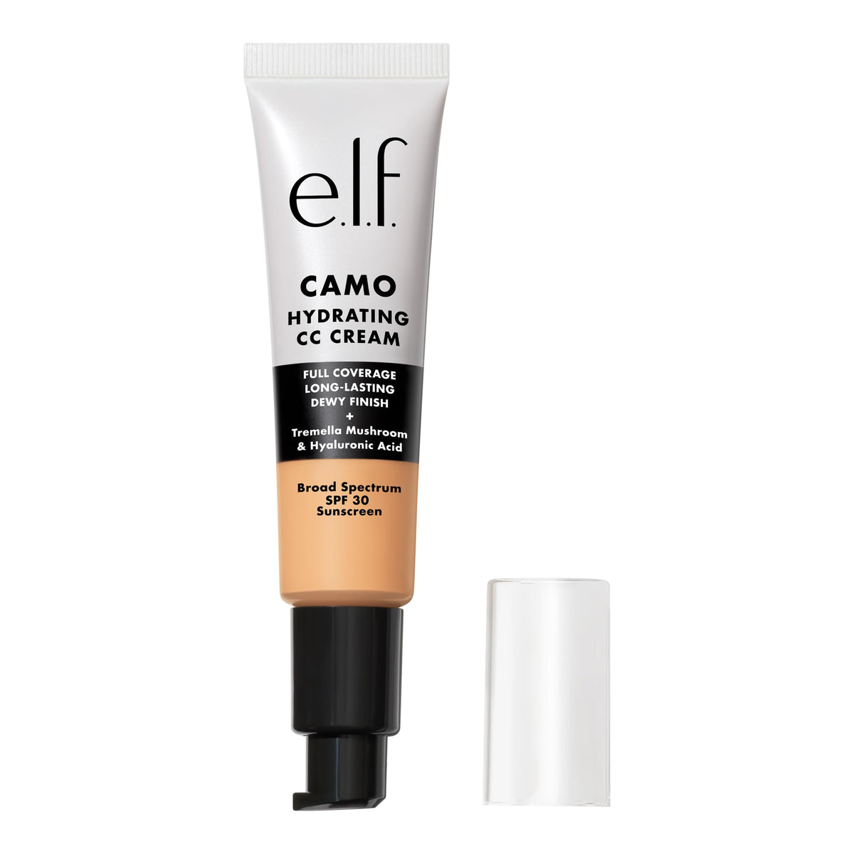 e.l.f. Hydrating Camo CC Cream bottle close-up showing dewy glow