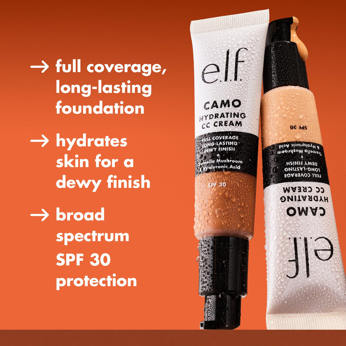 e.l.f. Hydrating Camo CC Cream on model face reveals radiant, hydrated look.