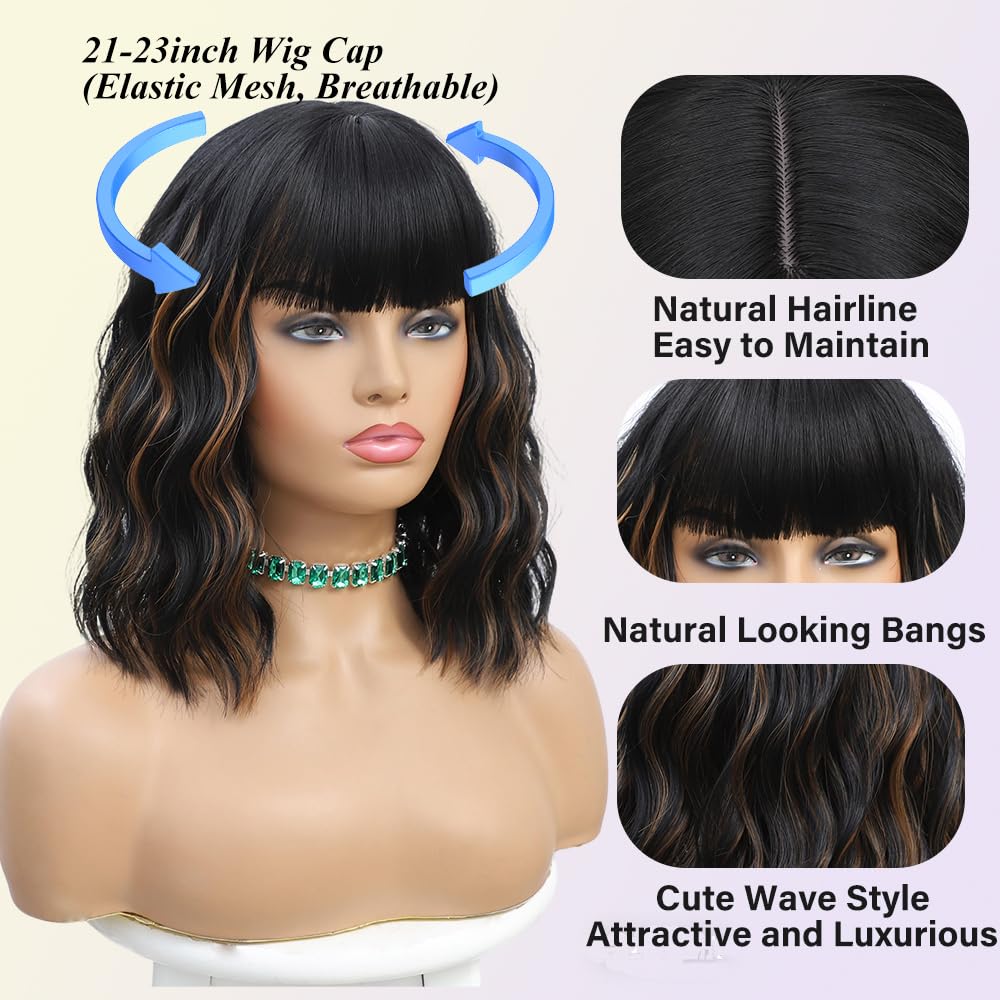 Elfairy 12inch short bob wig with waves adds natural texture and volume.
