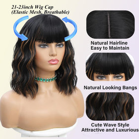 Elfairy 12inch short bob wig with waves adds natural texture and volume.