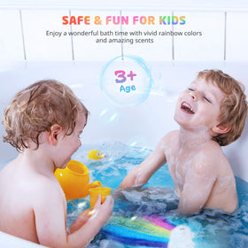 Elfinbay Rainbow Cloud kids bath time scene highlights safe, colorful play