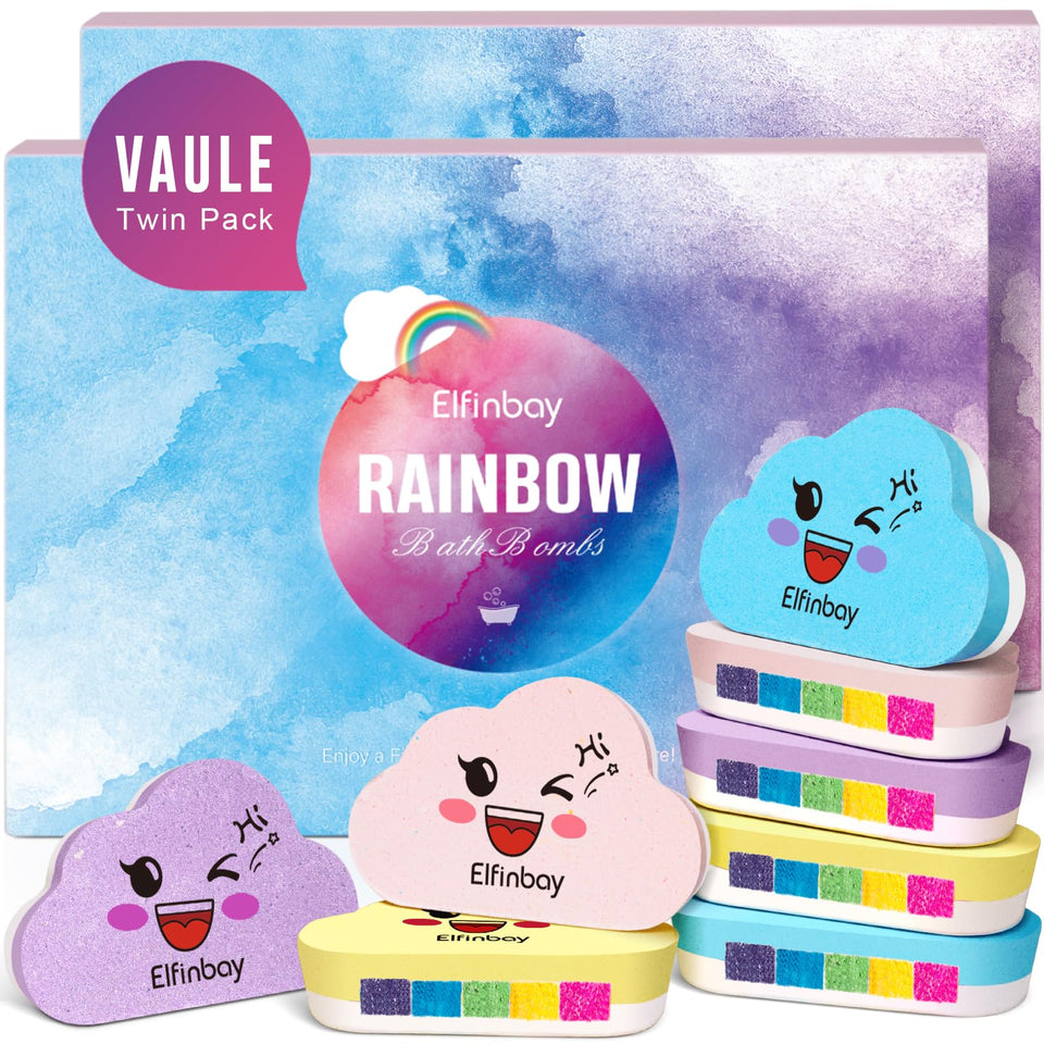 Elfinbay Rainbow Cloud bath bomb bursts color on tub water for a playful bath