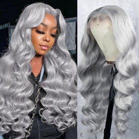 ELFSECRET grey lace front wig, 22in front view for a natural hairline.