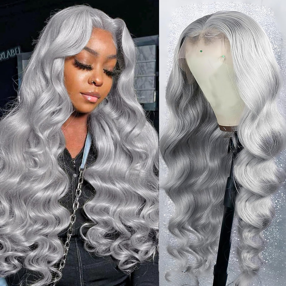 ELFSECRET grey lace front wig, 22in front view for a natural hairline.