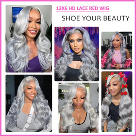 ELFSECRET model wearing grey wig 22in for versatile daily wear.