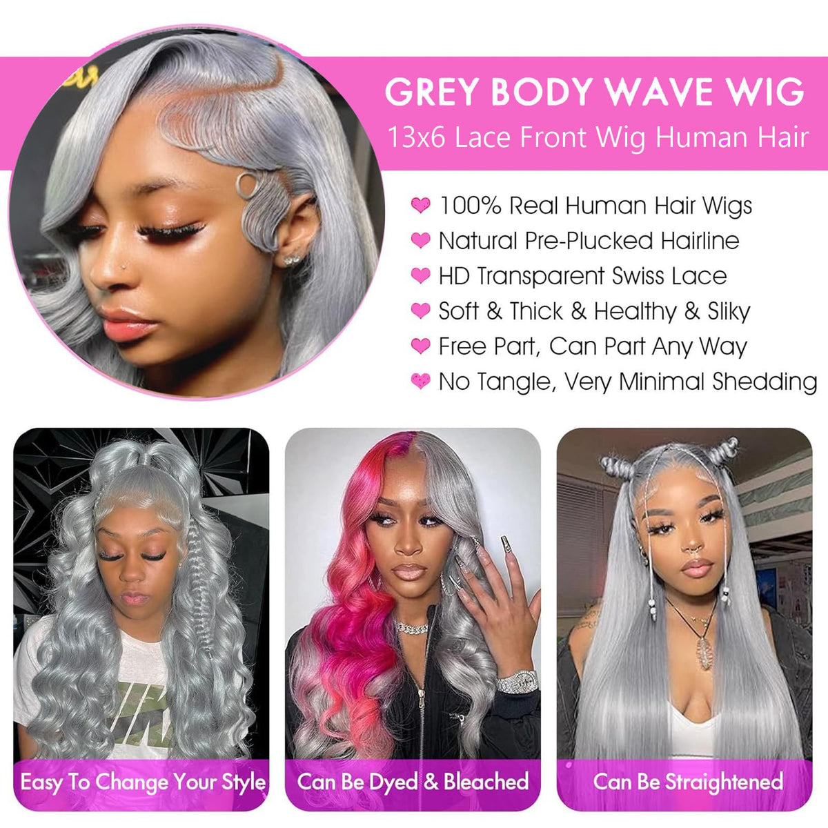 ELFSECRET virgin Brazilian hair wig with baby hair detail close-up.