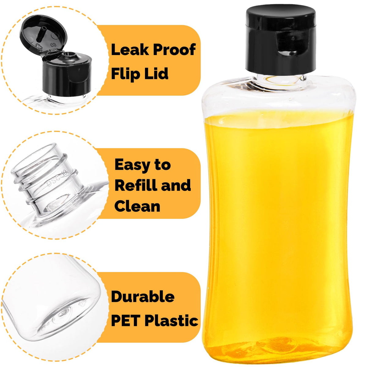 ELFULLY clear travel bottle shows remaining liquid for easy refills.
