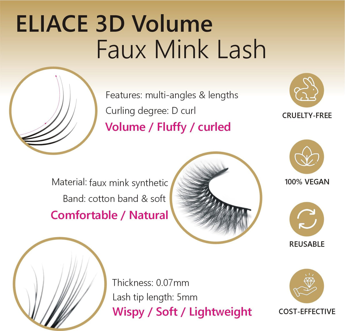 Eliace beginner-friendly lashes are cut to fit for a flawless look.