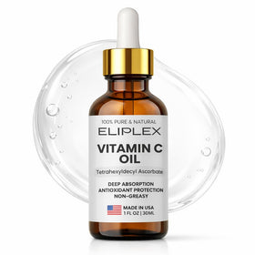 ELIPLEX Vitamin C Oil bottle with dropper for radiant, non-greasy skin.
