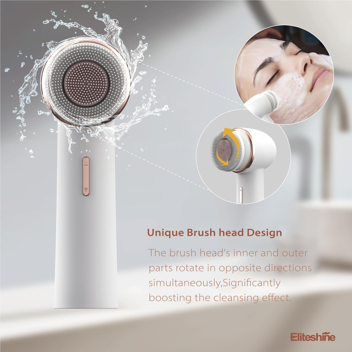Eliteshine soft-bristle-head provides thorough cleansing without irritation