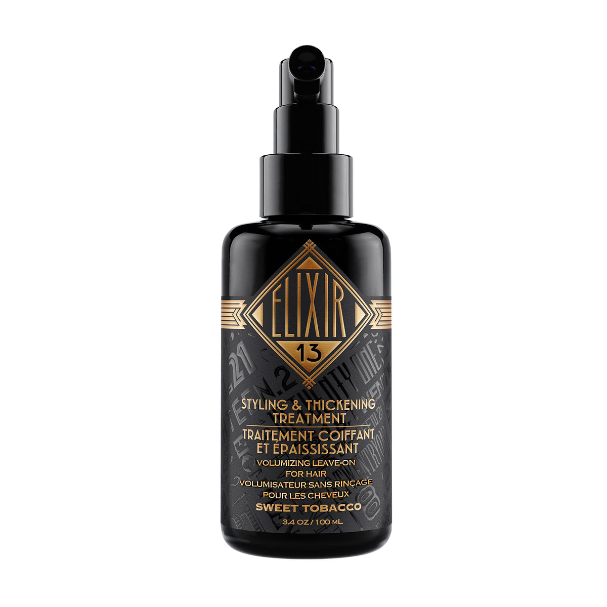Elixir 13 bottle pour demonstrates precise application for volumizing styling.