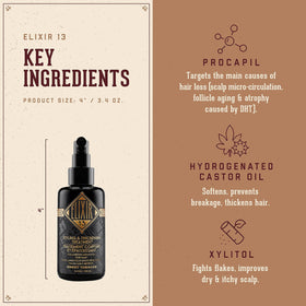 Elixir 13 label closeup highlights premium packaging and fragrance.