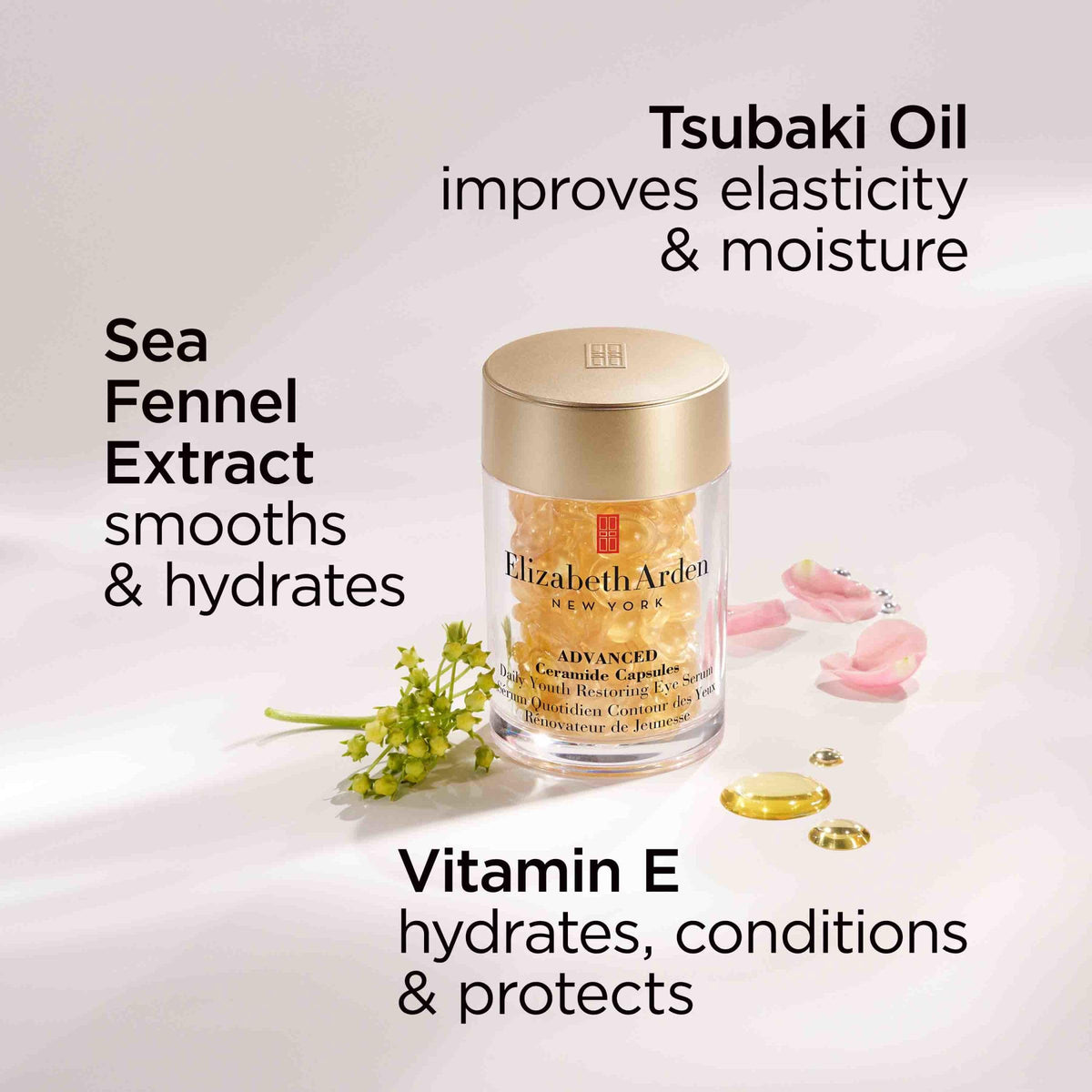 Elizabeth Arden application scene with eye serum capsules for daily use