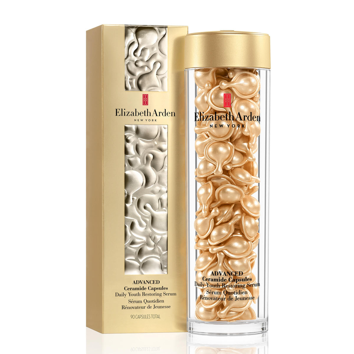 Elizabeth Arden Advanced Ceramide Serum Capsules bottle showing portable hydration for daily use