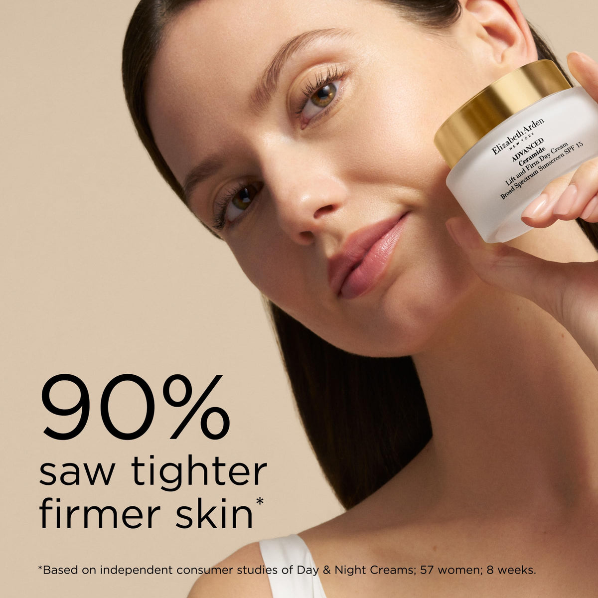 Ceramide Lift and Firm Day Cream ingredients with tetrapeptides visualization.