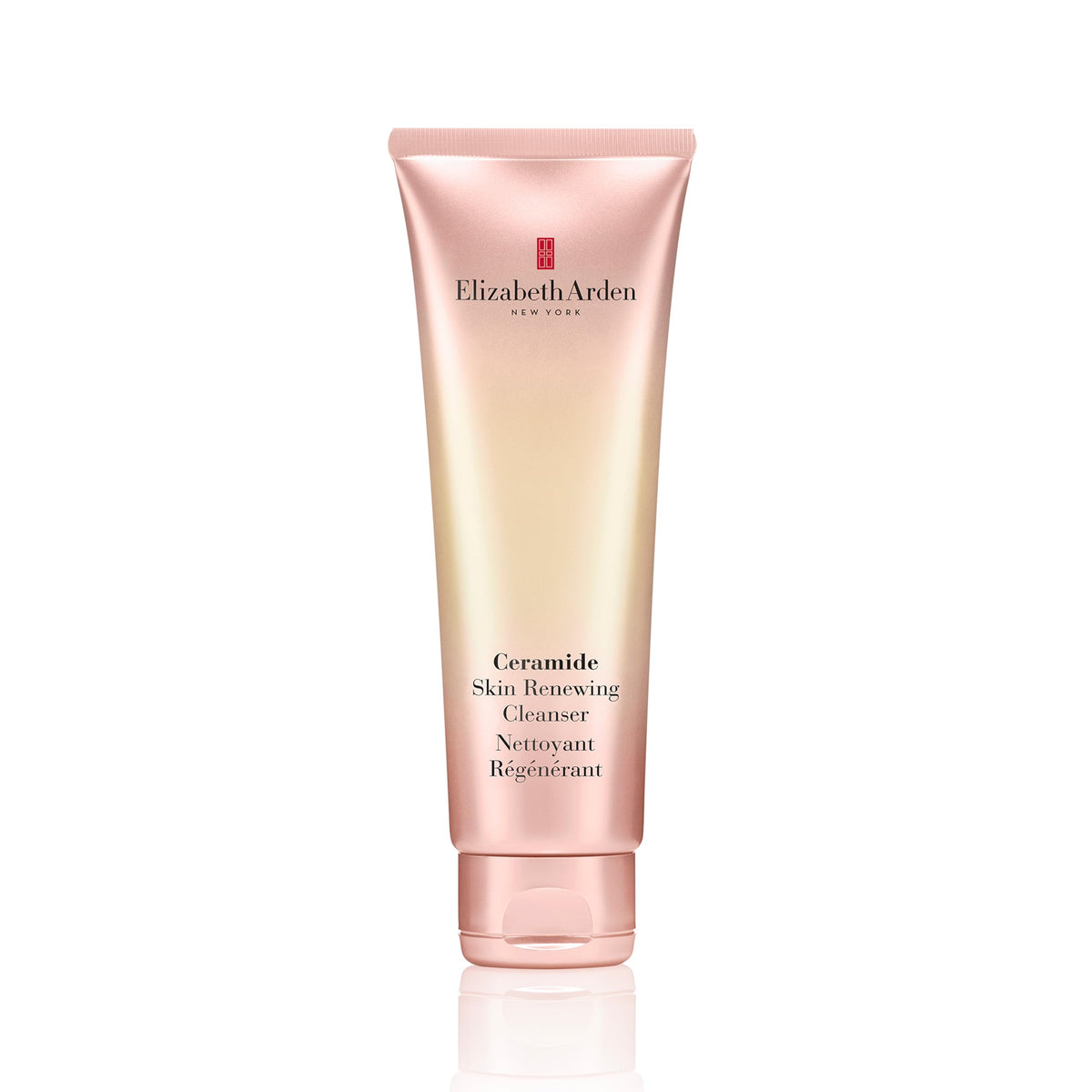 Elizabeth Arden Ceramide Skin Renewing Cleanser bottle pour for a gentle, hydrating cleanse.