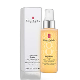 Elizabeth Arden Eight Hour All-Over Miracle Oil bottle close-up for hydrating skin and hair.