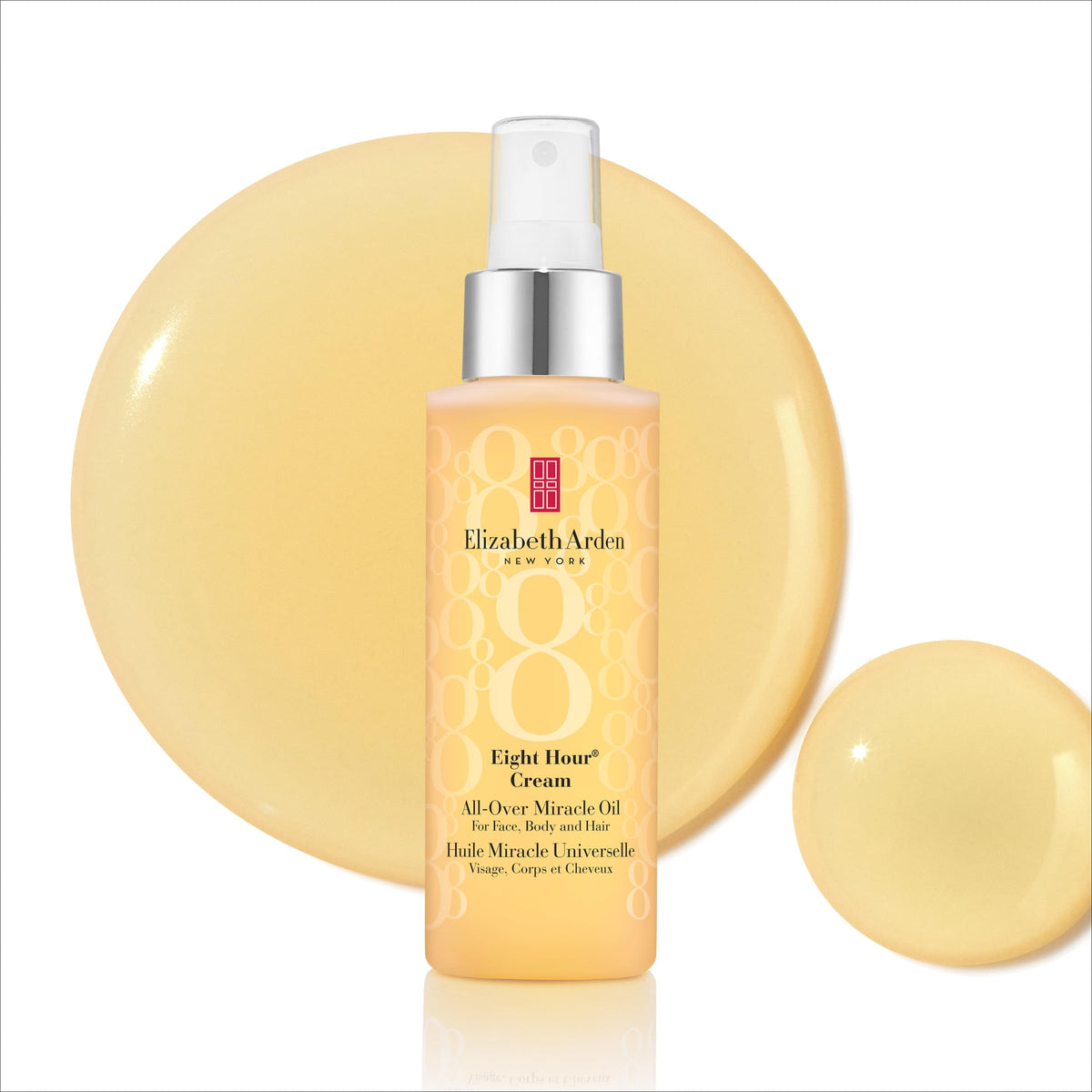Elizabeth Arden Eight Hour All-Over Miracle Oil drop on skin shows quick absorption and moisture.