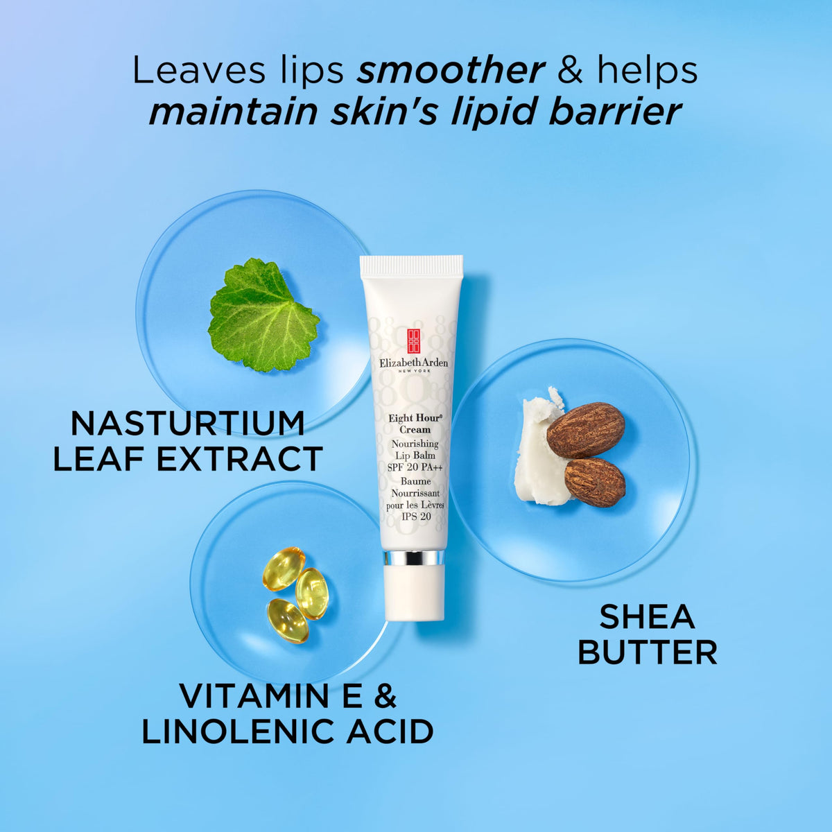 Elizabeth Arden lip balm on lips for everyday comfort and protection