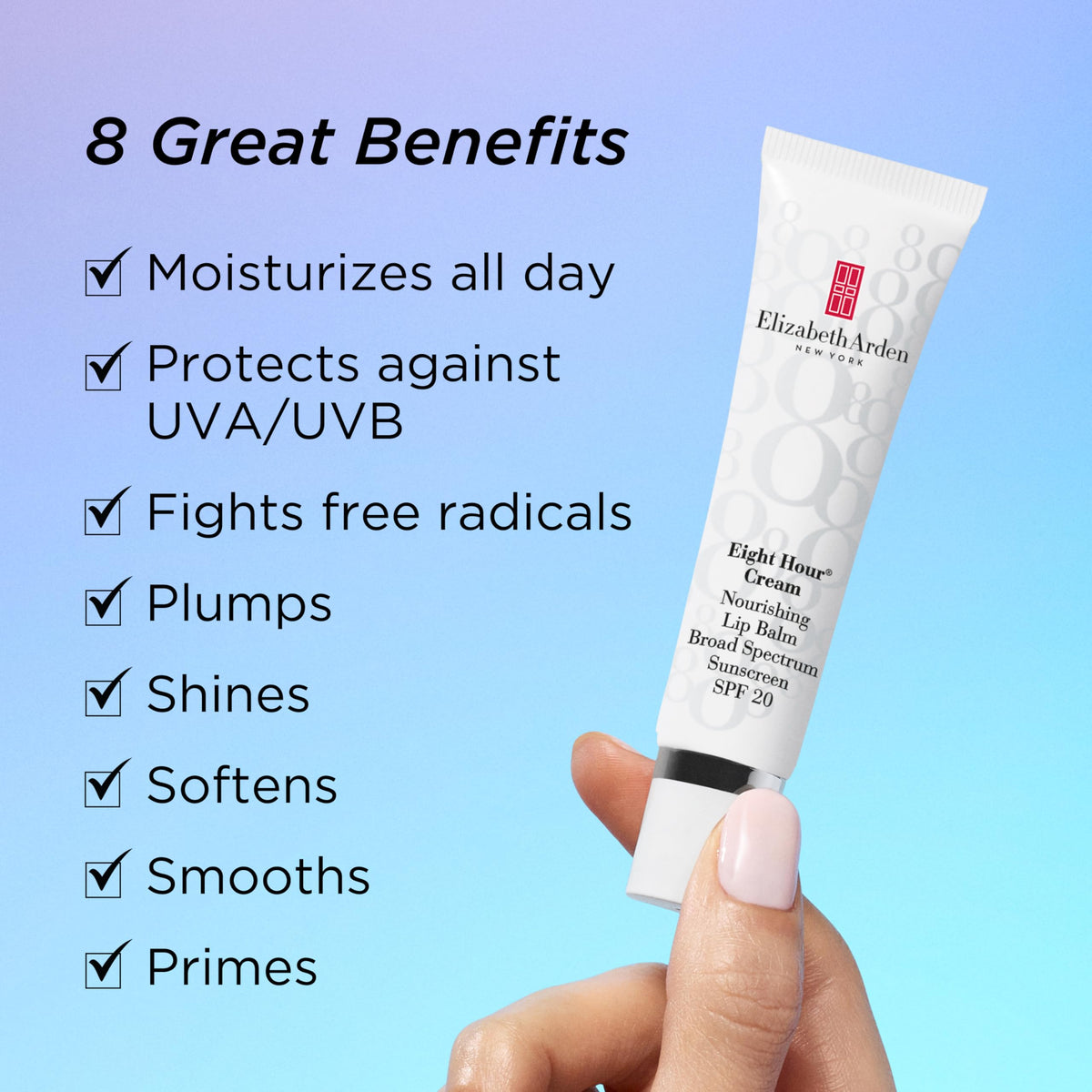 Elizabeth Arden lip balm tube close-up showing sheer nourishment