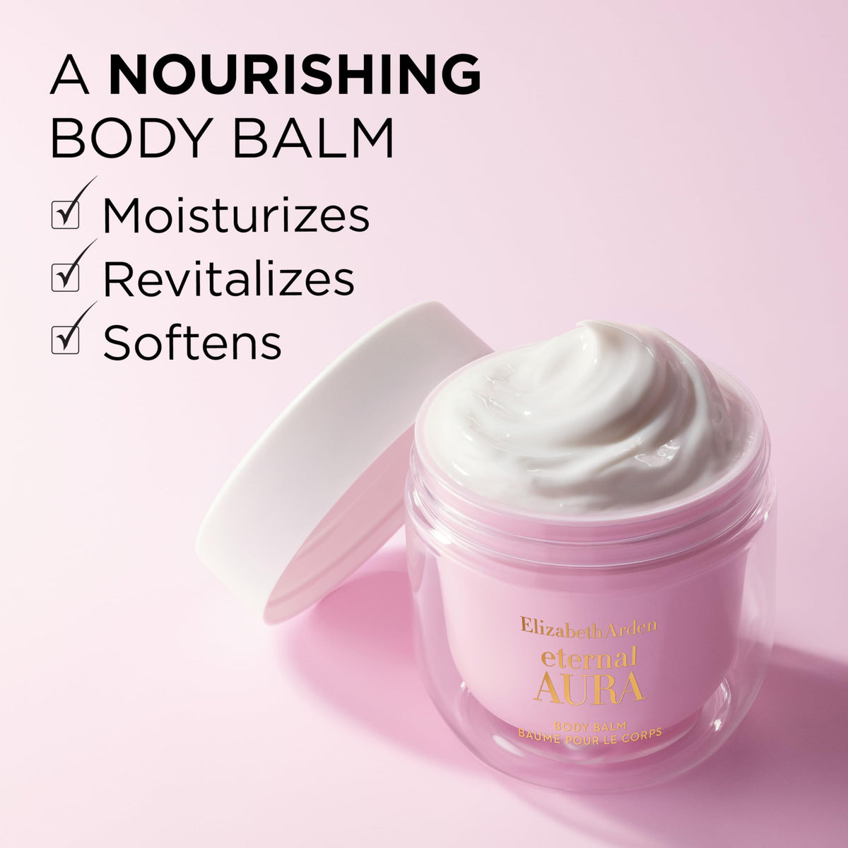 Eternal Aura with shea butter provides lasting moisture for dry skin.