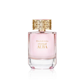 Elizabeth Arden Eternal Aura bottle closeup, pink-tinted glass for refined evening wear