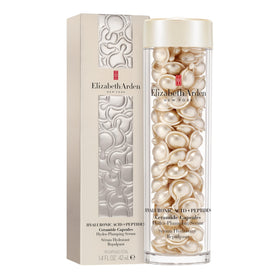 Elizabeth Arden Hyaluronic Capsules bottle close-up showing hydration and light protection.