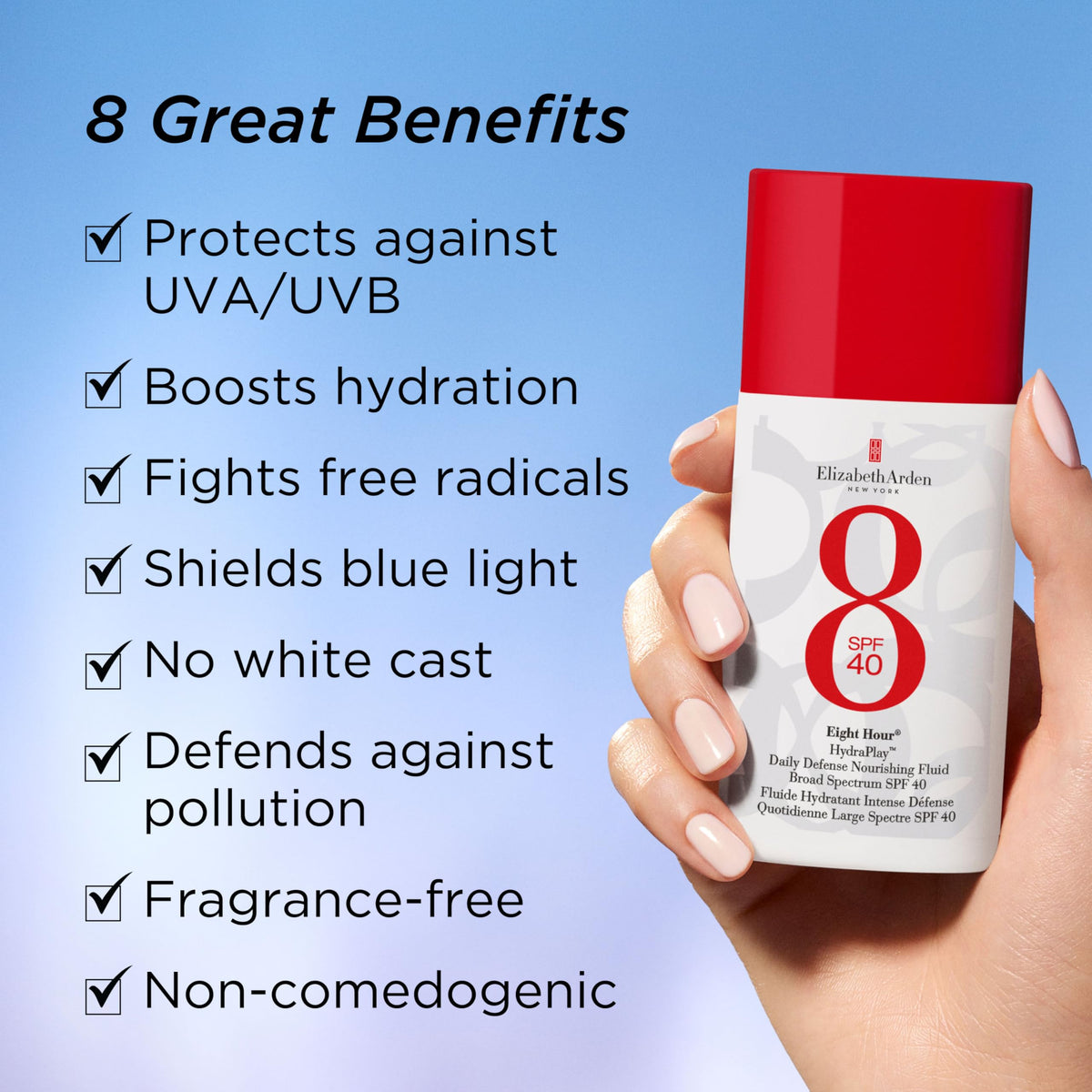 Elizabeth Arden HydraPlay sunscreen spread on skin, invisible finish