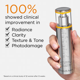 Close-up of idebenone antioxidant technology on Prevage label.