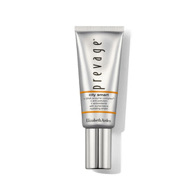 Elizabeth Arden Prevage City Smart bottle close-up showing a hydrating shield for urban skin protection.