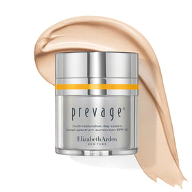 Prevage day cream swirl texture on skin showing rich absorption