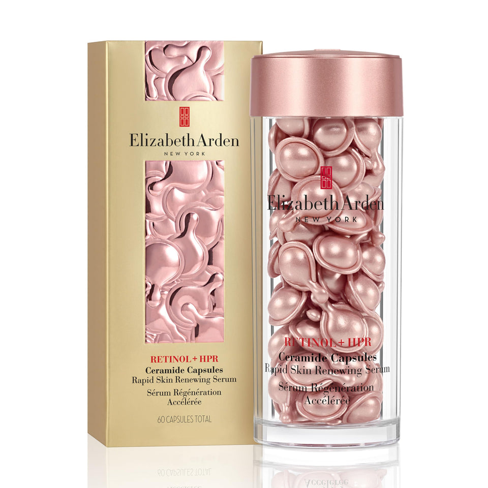 Elizabeth Arden retinol + HPR ceramide capsules bottle for targeted anti-wrinkle care.