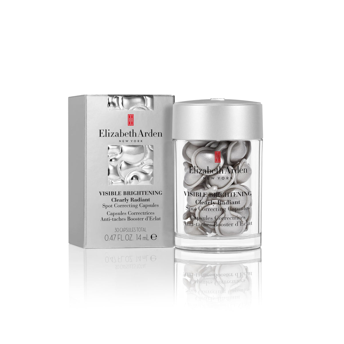 Elizabeth Arden Visible Brightening bottle highlights radiance-boosting routine for even tone.