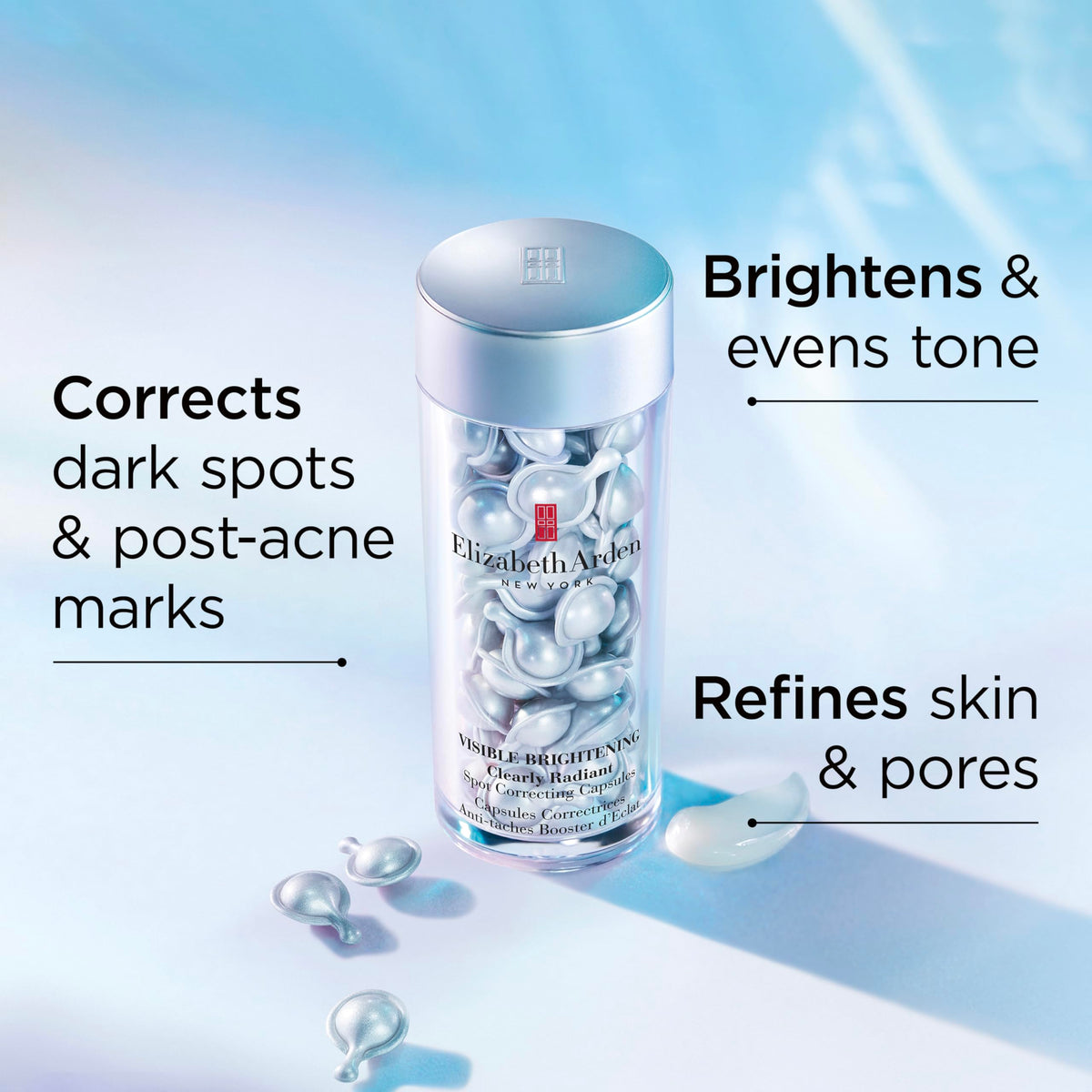 Elizabeth Arden Visible Brightening close-up on skin texture details pore-smoothing effect.