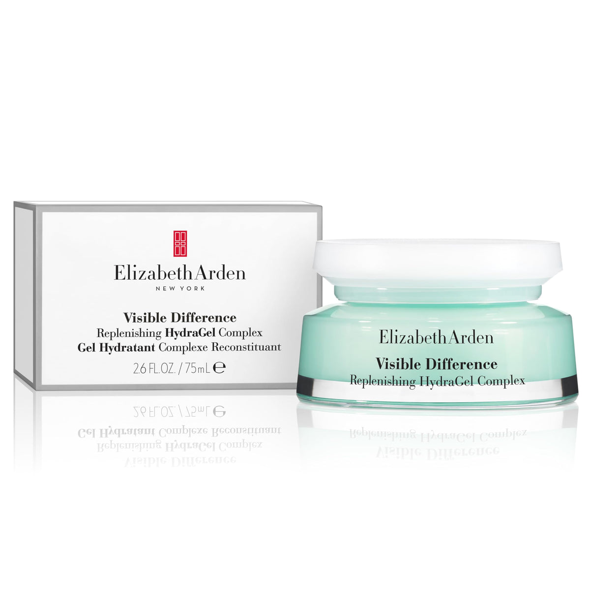 Elizabeth Arden Visible Difference HydraGel bottle pour showing oil-free hydration for daily use