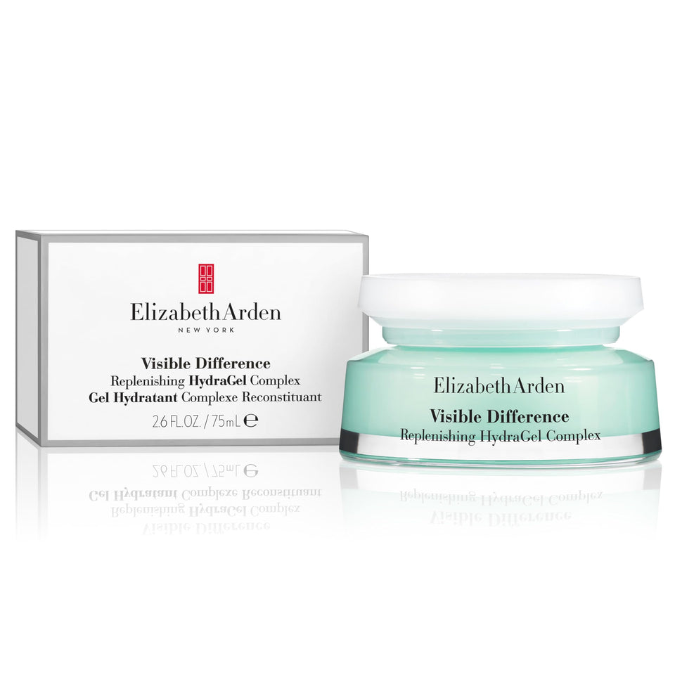 Elizabeth Arden Visible Difference HydraGel bottle pour showing oil-free hydration for daily use