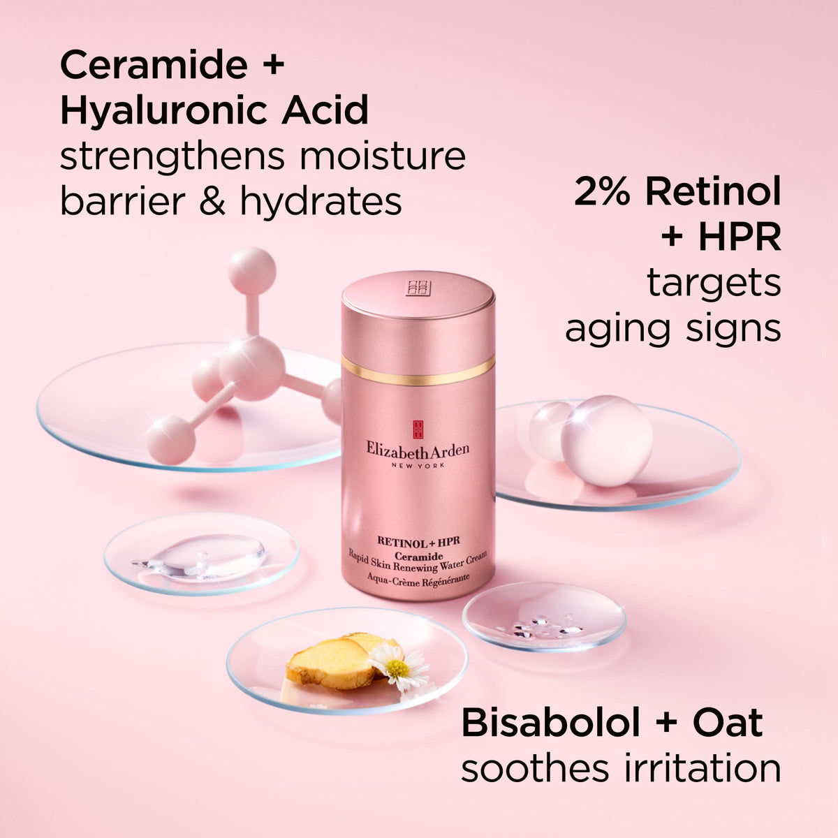 Elizabeth Arden water cream suggests wrinkle reduction and smoothing