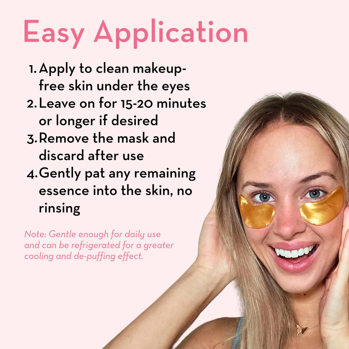 Elizabeth Mott 24K Gold Under Eye Patches demonstrating easy 20-minute application