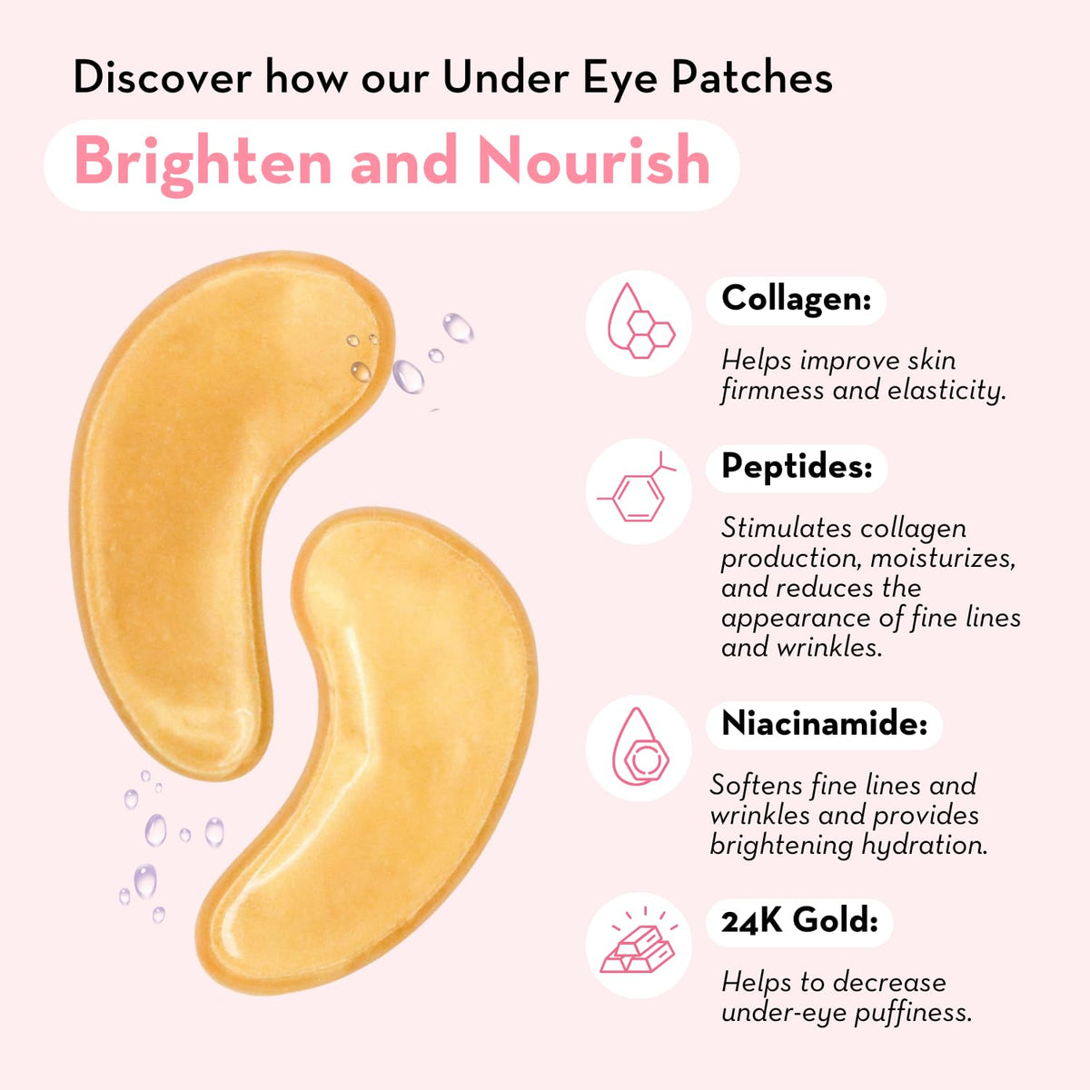 Elizabeth Mott 24K Gold Under Eye Patches closeup jar highlighting premium ingredients