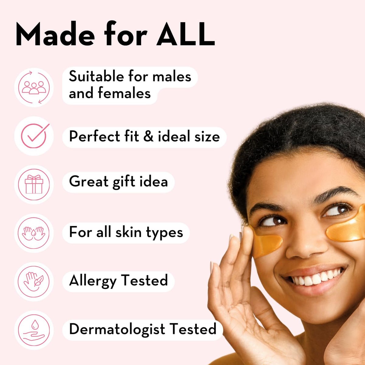 Elizabeth Mott 24K Gold Under Eye Patches ingredient highlight with collagen and niacinamide
