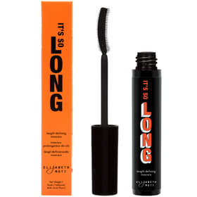 Elizabeth Mott Black Lengthening Mascara bottle, smudge-resistant for defined, curled lashes.