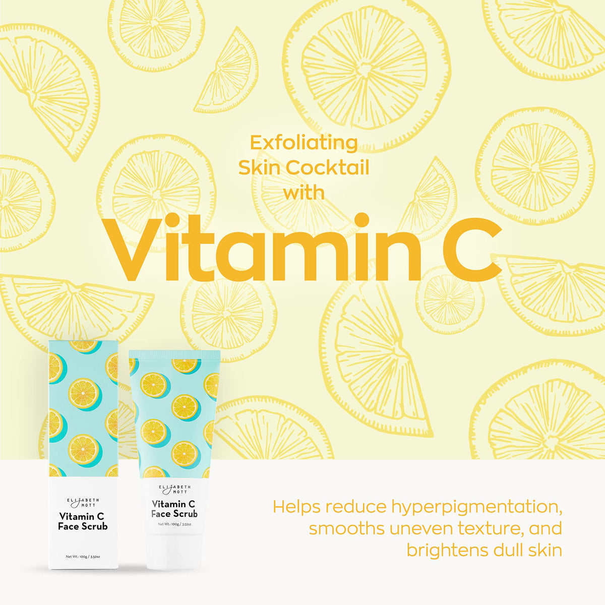Elizabeth Mott Sure Thing Vitamin C Face Scrub in use on damp skin for gentle cleansing.
