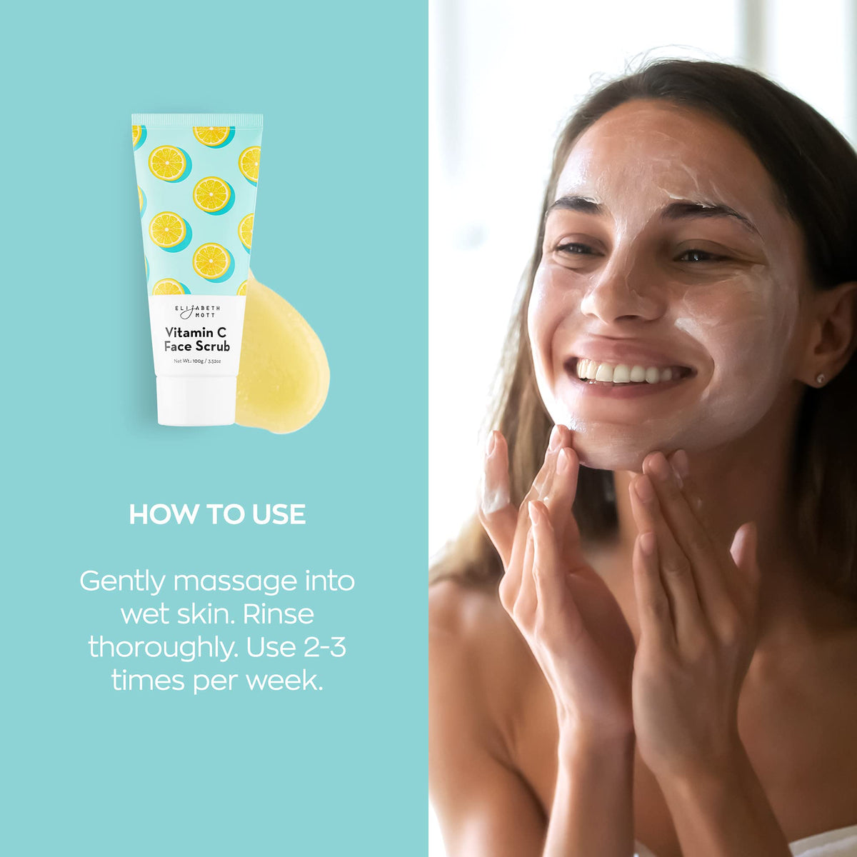 Elizabeth Mott Sure Thing Vitamin C Face Scrub texture close-up, visible exfoliating granules.