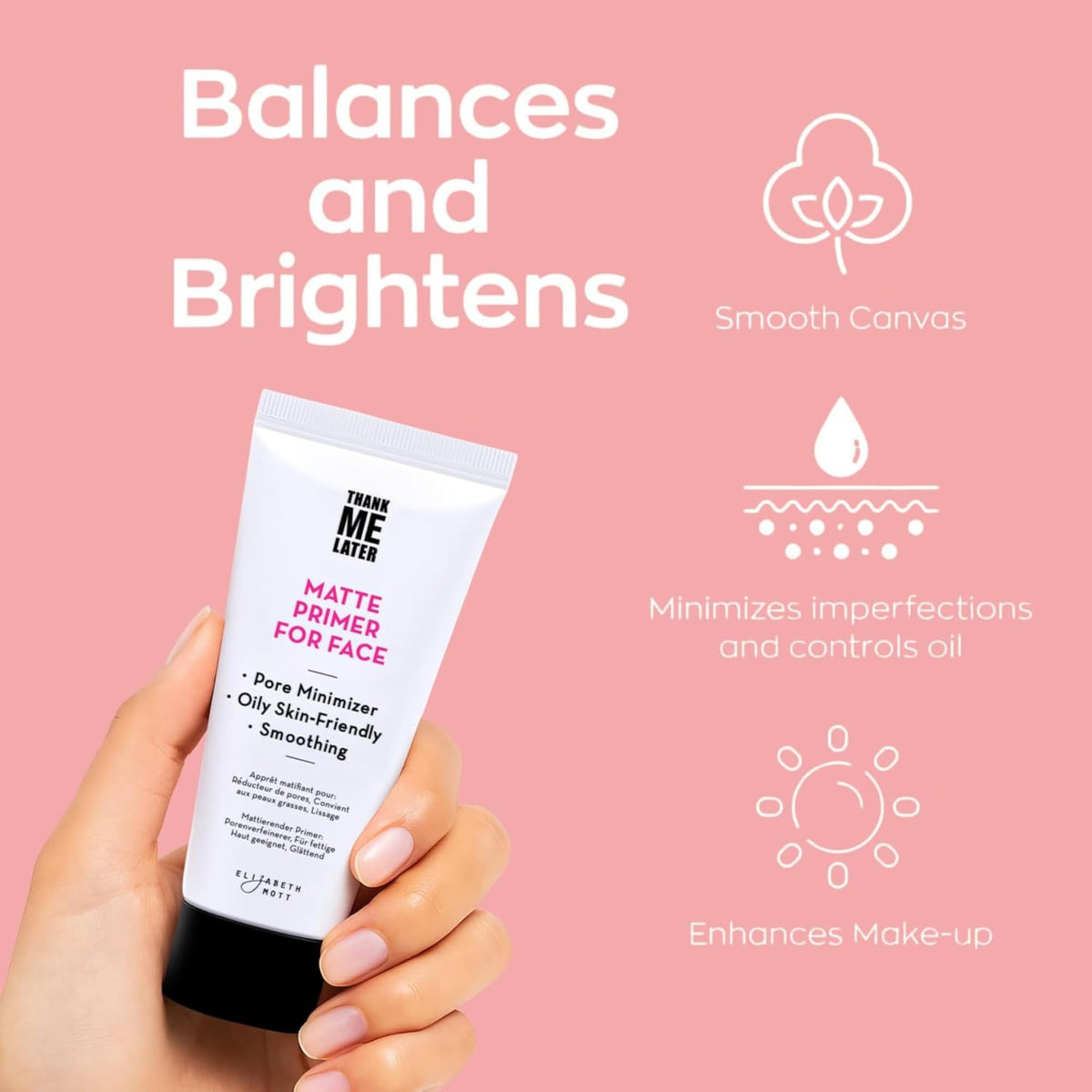 Elizabeth Mott Thank Me Later oil control finish reduces touch-ups.