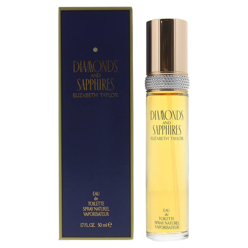 Elizabeth Taylor Diamonds & Sapphires bottle with diamond collar, ideal for elegant evening fragrance moments.