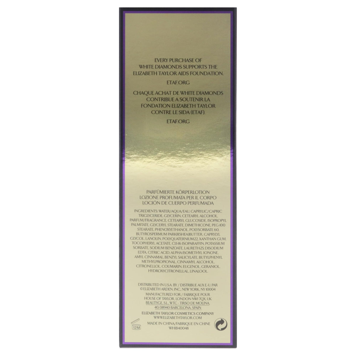 Elizabeth Taylor White Diamonds lotion in use demonstrates everyday self-care.