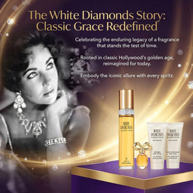 Elizabeth Taylor White Diamonds diamond-inspired jewel-toned packaging and premium fragrance.